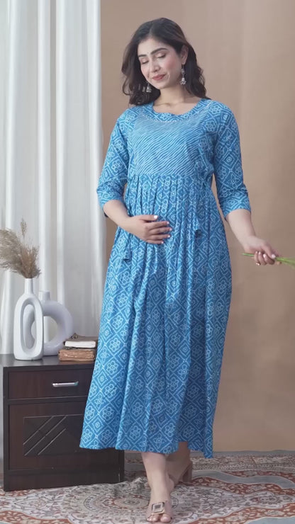 Women’s Feeding Maternity Kurti’s (Blue Lehariya Bhandej)